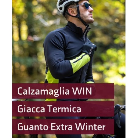 Abbigliamento Completo Win MTB Invernale da uomo per mtb e bici completo di giacca termica antivento, calzamaglia e guanti