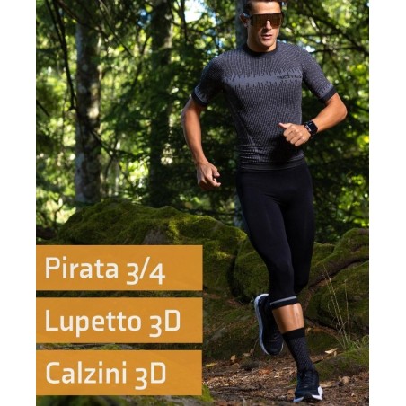 Abbigliamento Completo Pirata 3D Running da uomo per l'autunno e l'inverno composto da maglia manica corta, patanlocini 3/4 e ca