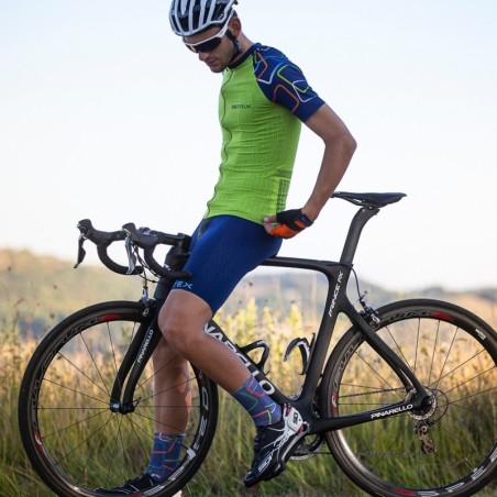 Salopette Soffio con gamba corta e fondello integrato da uomo per ciclismo in estate, colore nero e blu