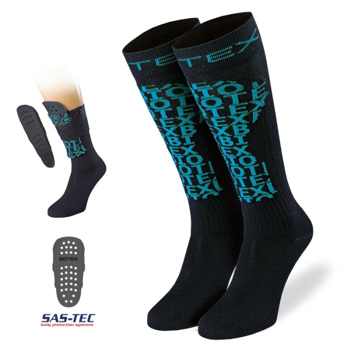 Socks with shinbone protectors for motorbike and MTB