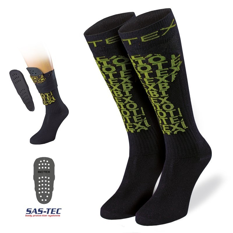 Socks with shinbone protectors for motorbike and MTB