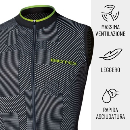 Smanicato SOFFIO con Zip da uomo e da donna per ciclismo, running e camminata e tasche posteriori ideale per l'estate