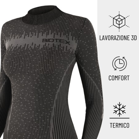 Lupetto 3D donna: maglia manica lunga termica con collo alto per ciclismo, mtb e running ideale per l'inverno