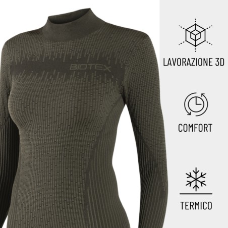 Lupetto 3D donna: maglia manica lunga termica con collo alto per ciclismo, mtb e running ideale per l'inverno