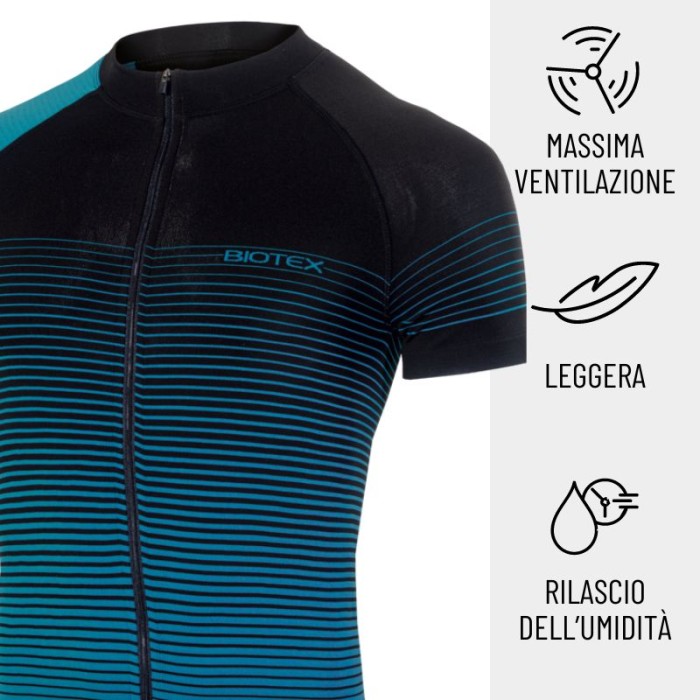 Maglia manica corta ULTRA MILLERIGHE da uomo e donna per ciclismo e running con Zip e tasche sulla schiena