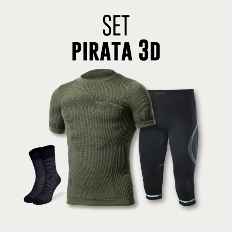 Abbigliamento Completo Pirata 3D Running da uomo per l'autunno e l'inverno composto da maglia manica corta, patanlocini 3/4 e ca