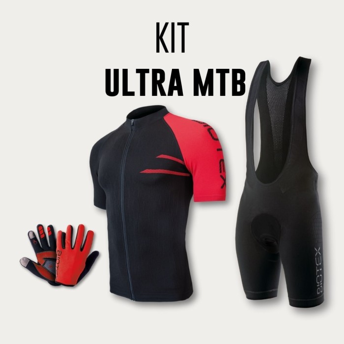 Abbigliamento Completo Ultra MTB Estivo da uomo e donna con maglia manica corta, salopette e guanti