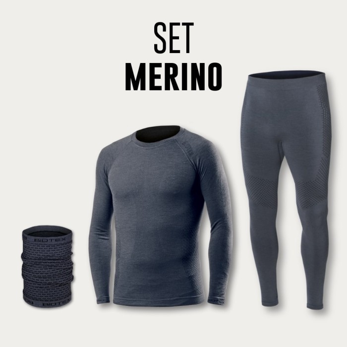 Abbigliamento Completo Calore Merino da uomo per camminare o correre in inverno composto da una maglia manica lunga, calzamaglia