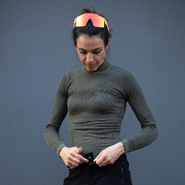 Lupetto 3D donna: maglia manica lunga termica con collo alto per ciclismo, mtb e running ideale per l'inverno